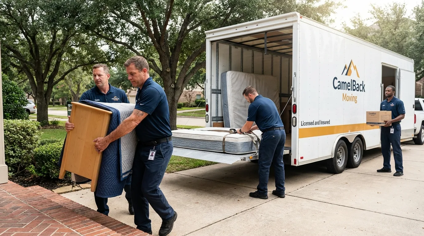 Crew loading residential truck for cross-state move from Cold Spring, MN