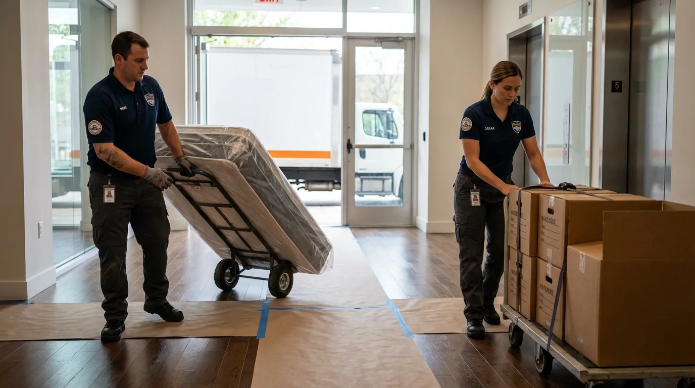 Professional apartment movers loading elevator in Cold Spring, MN